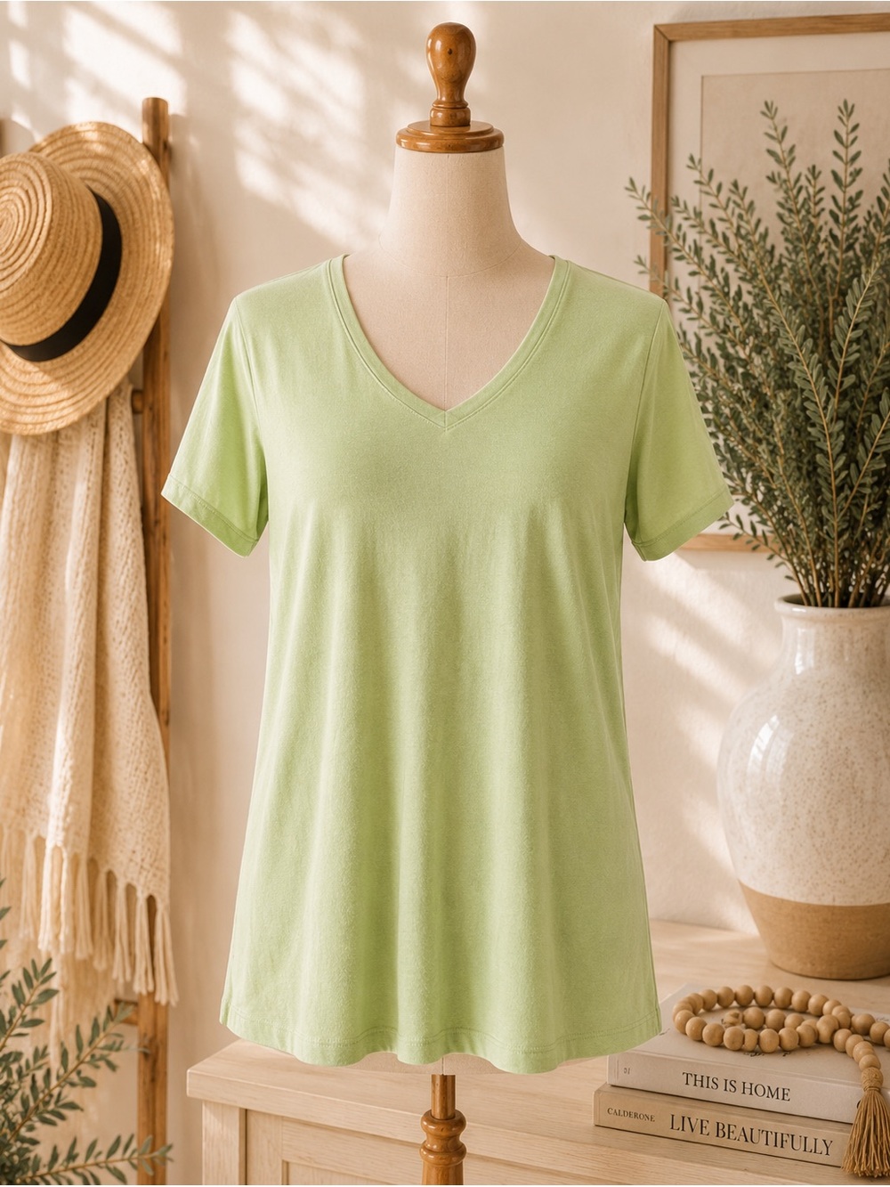 Chicos Lime Green V Neck Shirt Size 1 Small Medium Casual Summer Work Top